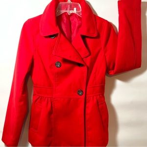 Divided Tomato Red Tailored Winter Coat Womens SZ 6 Gathered Back Detail so cute